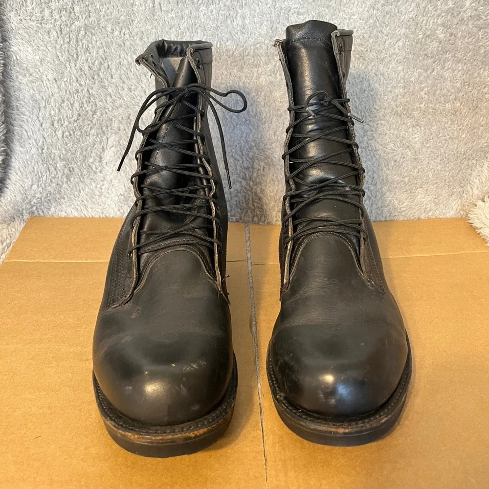 Vintage US Military Combat Boots Black Leather Lace Up 1987 Size 9.5 D‎